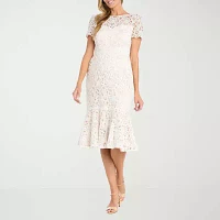 R & M Richards Womens Short Sleeve Floral Midi Sheath Dress
