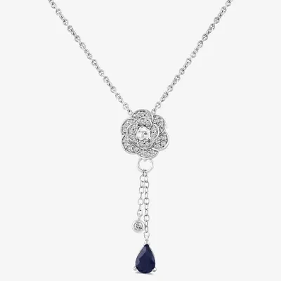 Enchanted Disney Fine Jewelry Womens 1/8 CT. T.W. Genuine Blue Sapphire Sterling Silver Flower Pendant Necklaces