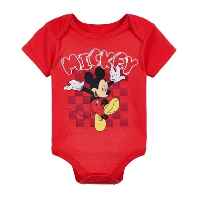 Disney Baby Boys Crew Neck Short Sleeve Mickey Mouse Bodysuit