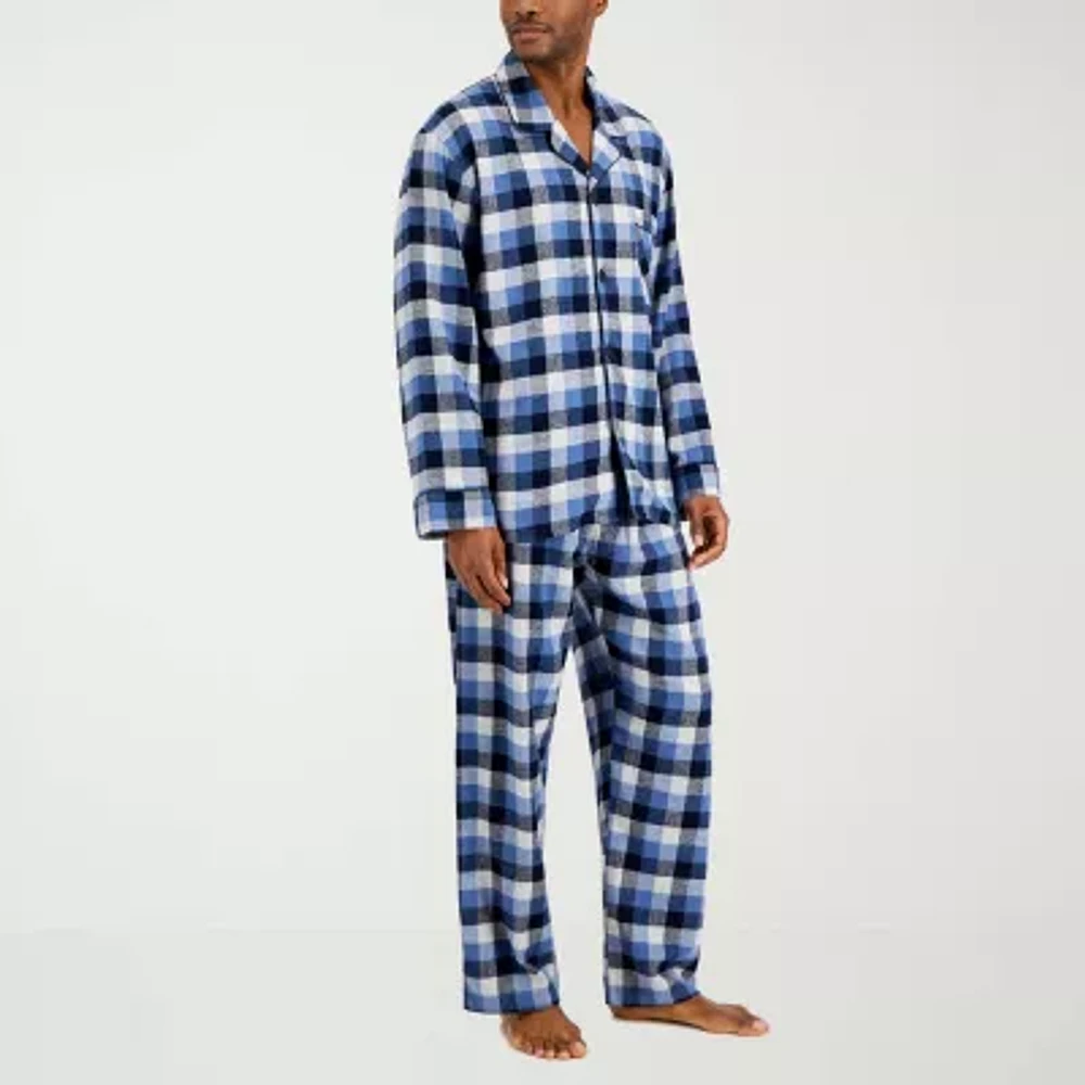 Hanes Mens Flannel Long Sleeve 2-pc. Pant Pajama Set