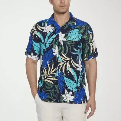 Cubavera Tropical Print Mens Regular Fit Short Sleeve Button-Down Shirt