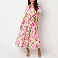 Be by CHETTA B Womens Short Sleeve Floral Maxi Dress