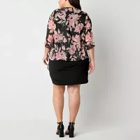 R & K Originals Womens Floral Faux-Jacket Dress Plus