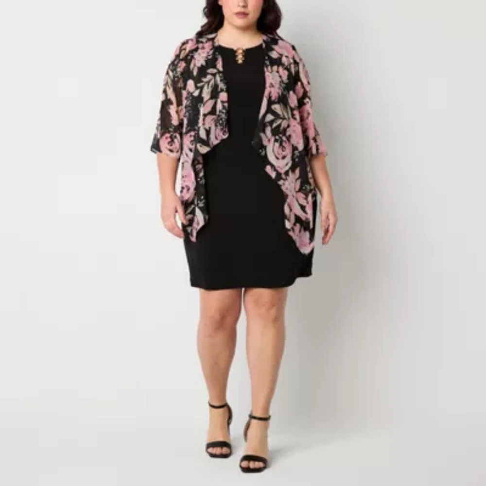 R & K Originals Womens Floral Faux-Jacket Dress Plus