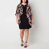 R & K Originals Womens Floral Faux-Jacket Dress Plus