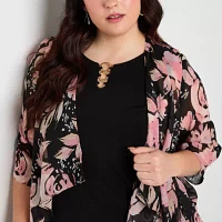 R & K Originals Womens Floral Faux-Jacket Dress Plus