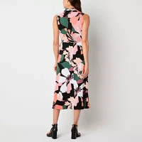 Liz Claiborne Womens Sleeveless Floral Midi A-Line Dress