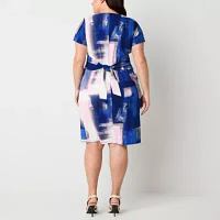 R & K Originals Womens Short Sleeve Abstract Midi Shift Dress Plus