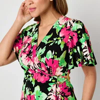 Black Label by Evan-Picone Womens Short Sleeve Floral Sheath Dress