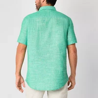 St. John's Bay Linen Blend Mens Classic Fit Short Sleeve Button-Down Shirt