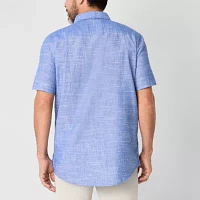 St. John's Bay Linen Blend Mens Classic Fit Short Sleeve Button-Down Shirt