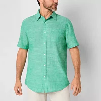 St. John's Bay Linen Blend Mens Classic Fit Short Sleeve Button-Down Shirt
