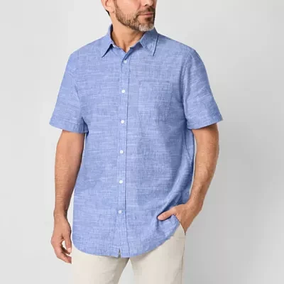 St. John's Bay Linen Blend Mens Classic Fit Short Sleeve Button-Down Shirt