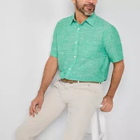 St. John's Bay Linen Blend Mens Classic Fit Short Sleeve Button-Down Shirt