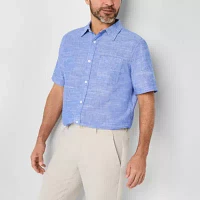 St. John's Bay Linen Blend Mens Classic Fit Short Sleeve Button-Down Shirt