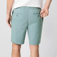 mutual weave Mens 9" Pull On Canvas Shorts Drawstring Waist Stretch Fabric