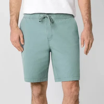 mutual weave Mens 9" Pull On Canvas Shorts Drawstring Waist Stretch Fabric