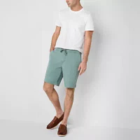 mutual weave Mens 9" Pull On Canvas Shorts Drawstring Waist Stretch Fabric