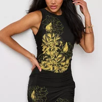 Bold Elements Womens Sleeveless Floral Bodycon Dress