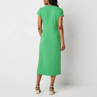 Liz Claiborne Womens Short Sleeve Midi A-Line Dress