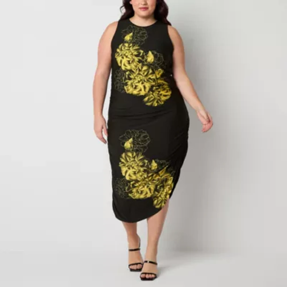 Bold Elements Womens Sleeveless Floral Bodycon Dress Plus