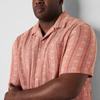 mutual weave Camp Big and Tall Mens Classic Fit Short Sleeve Striped Button-Down Shirt