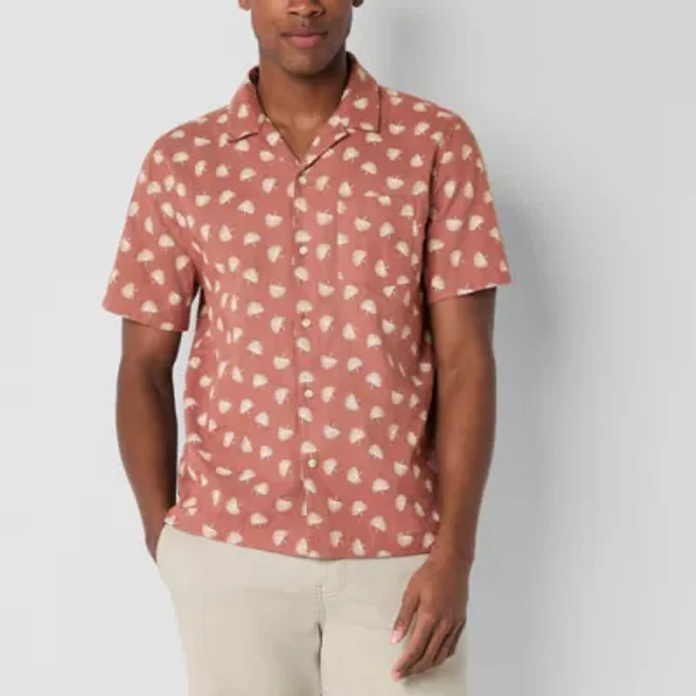 mutual weave Mens Short Sleeve Camp Shirt