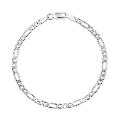 Made in Italy Sterling Silver Inch Solid Figaro Chain Bracelet