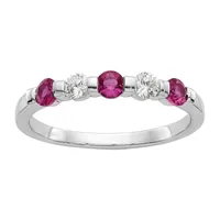 Modern Bride Gemstone 1/5 CT. T.W. Lead Glass-Filled Red Ruby 14K White Gold Wedding Band