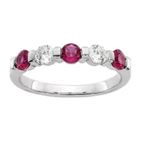 Modern Bride Gemstone 2.5MM 1/3 CT. T.W. Lead Glass-Filled Red Ruby 14K White Gold 5-Stone Anniversary Band