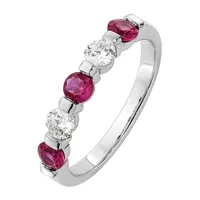Modern Bride Gemstone 2.5MM 1/3 CT. T.W. Lead Glass-Filled Red Ruby 14K White Gold 5-Stone Anniversary Band