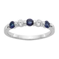 Modern Bride Gemstone 2MM 1/5 CT. T.W. Genuine Blue Sapphire 14K White Gold 5-Stone Wedding Band