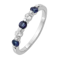 Modern Bride Gemstone 2MM 1/5 CT. T.W. Genuine Blue Sapphire 14K White Gold 5-Stone Wedding Band