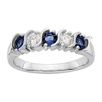 Modern Bride Gemstone 2.5MM /3 CT. T.W. Genuine Blue Sapphire 14K White Gold Wedding Band