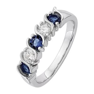 Modern Bride Gemstone 2.5MM /3 CT. T.W. Genuine Blue Sapphire 14K White Gold Wedding Band