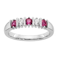 Modern Bride Gemstone 2.5MM 1/5 CT. Lead Glass-Filled Red Ruby 14K White Gold Wedding Band