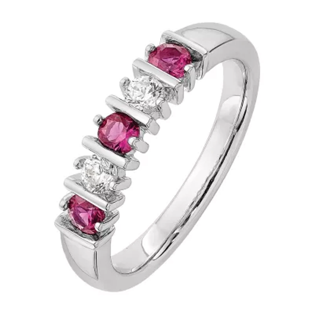 Modern Bride Gemstone 2.5MM 1/5 CT. Lead Glass-Filled Red Ruby 14K White Gold Wedding Band