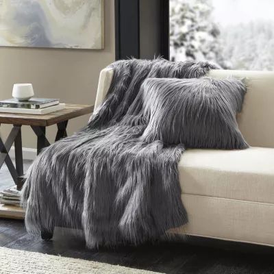 Madison Park Edina Luxury Faux Fur Square Throw Pillow