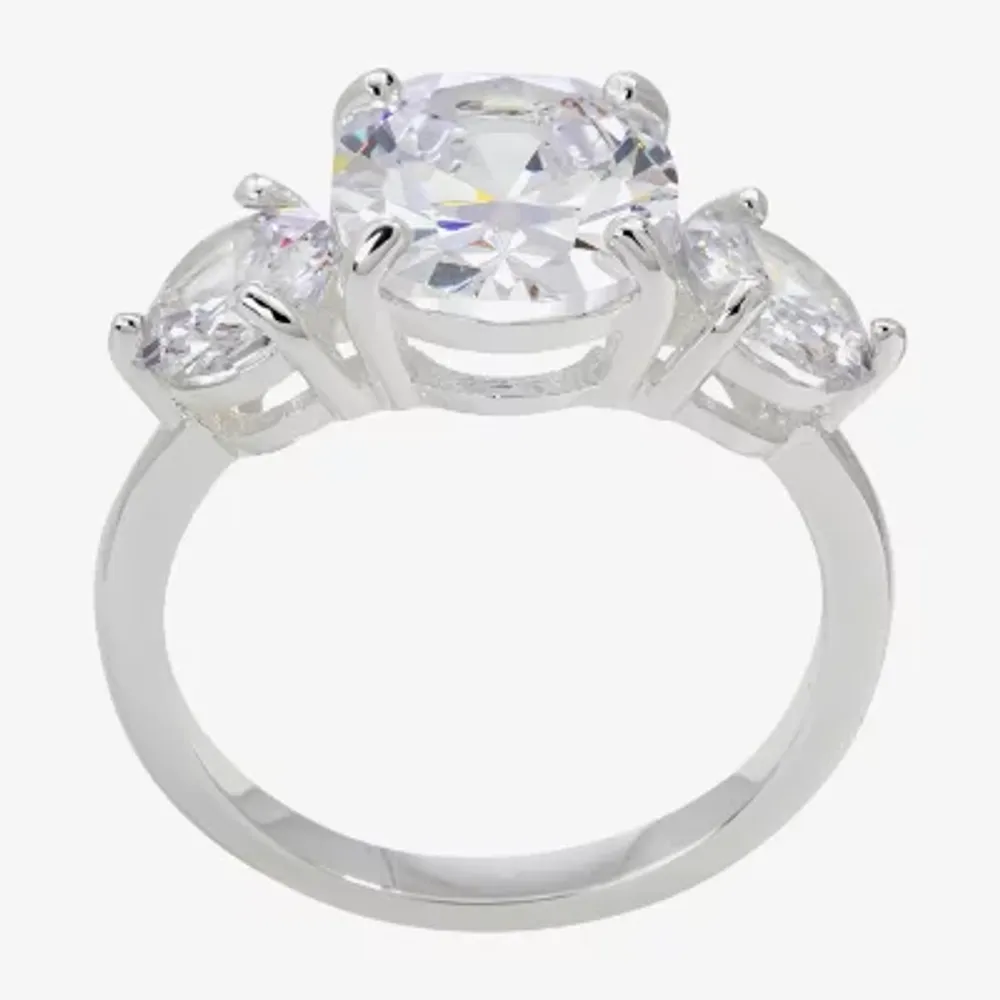 Sparkle Allure Cubic Zirconia Pure Silver Over Brass Oval 3-Stone Engagement Ring