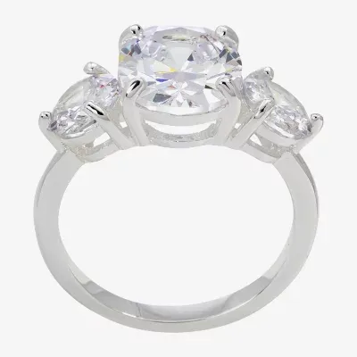 Sparkle Allure Cubic Zirconia Pure Silver Over Brass Oval 3-Stone Engagement Ring
