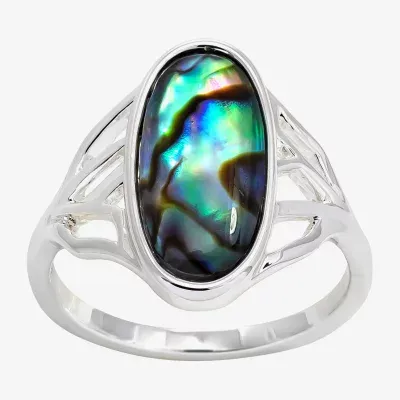 Sparkle Allure Womens Green Abalone Pure Silver Over Brass Oblong Cocktail Ring