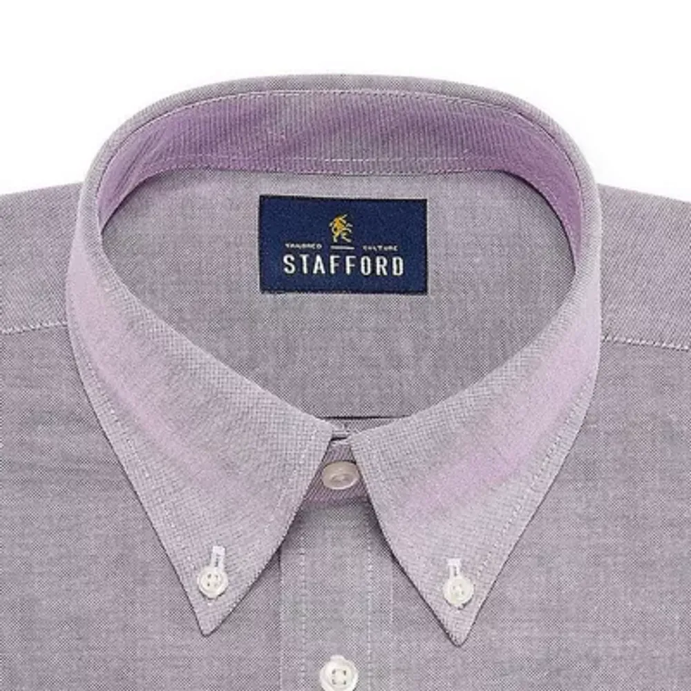 Stafford Mens Wrinkle Free Oxford Button Down Collar Fitted Dress Shirt