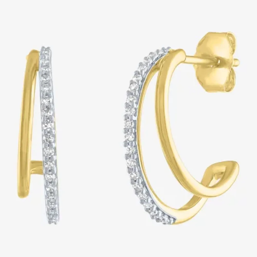 (G-H / Si2-I1) C-Hoop Womens 1/6 CT. T.W. Lab Grown White Diamond 10K Gold 16mm Hoop Earrings