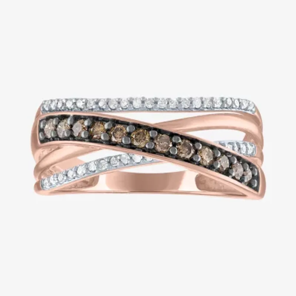 1/3 CT. T.W. Natural Champagne Diamond 10K Rose Gold Crossover Band