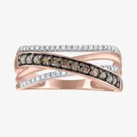 1/3 CT. T.W. Natural Champagne Diamond 10K Rose Gold Crossover Band