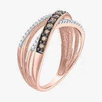 1/3 CT. T.W. Natural Champagne Diamond 10K Rose Gold Crossover Band