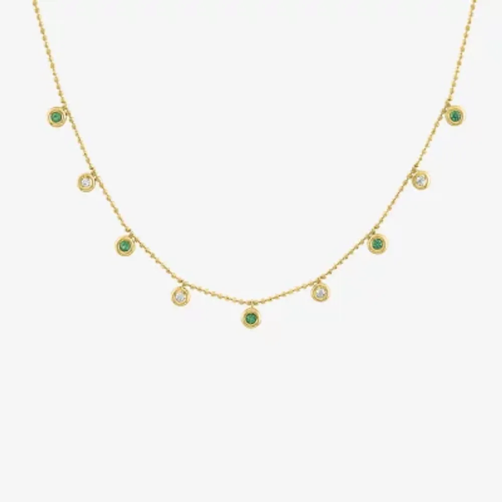 Diamond Addiction Womens Accent Lab Created Green Emerald or Blue Sapphire 10K Gold Pendant Necklace