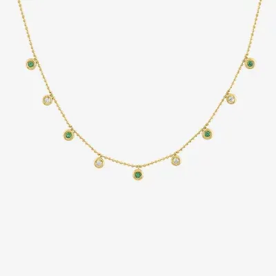 Diamond Addiction Womens Accent Lab Created Green Emerald or Blue Sapphire 10K Gold Pendant Necklace