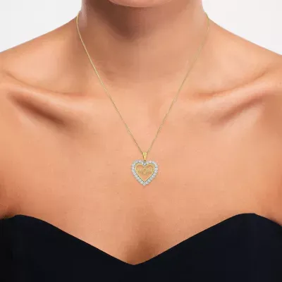 "Mom" Womens 1/10 CT. T.W. Mined White Diamond 14K Gold Over Silver Heart Pendant Necklace