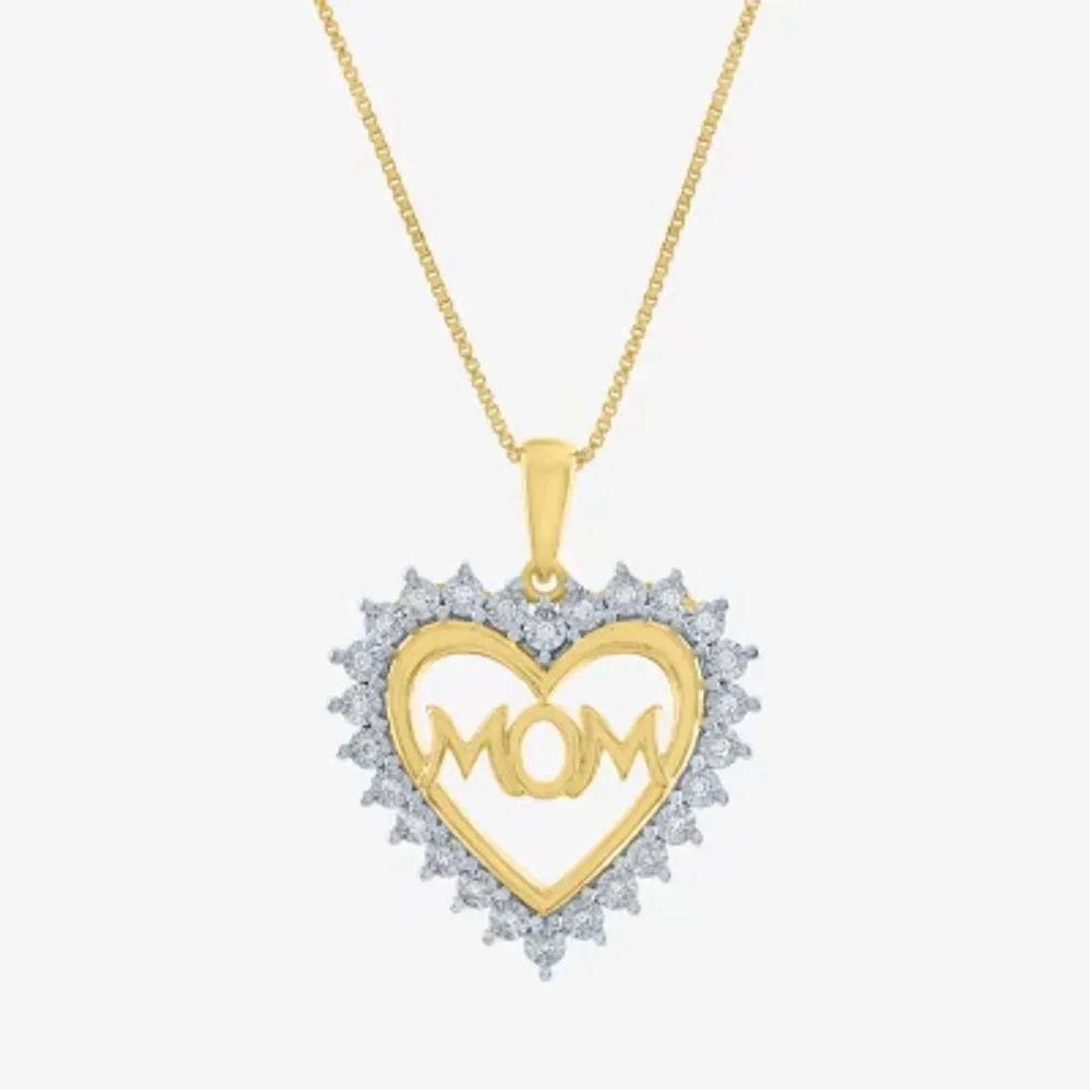 "Mom" Womens 1/10 CT. T.W. Natural White Diamond 14K Gold Over Silver Heart Pendant Necklaces